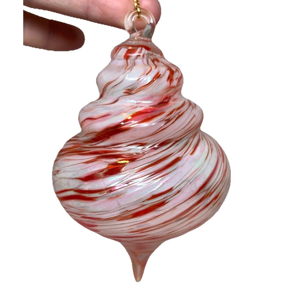 Art Glass Christmas Ornament Davar Originals Swirled Glass Finial Red White 5”